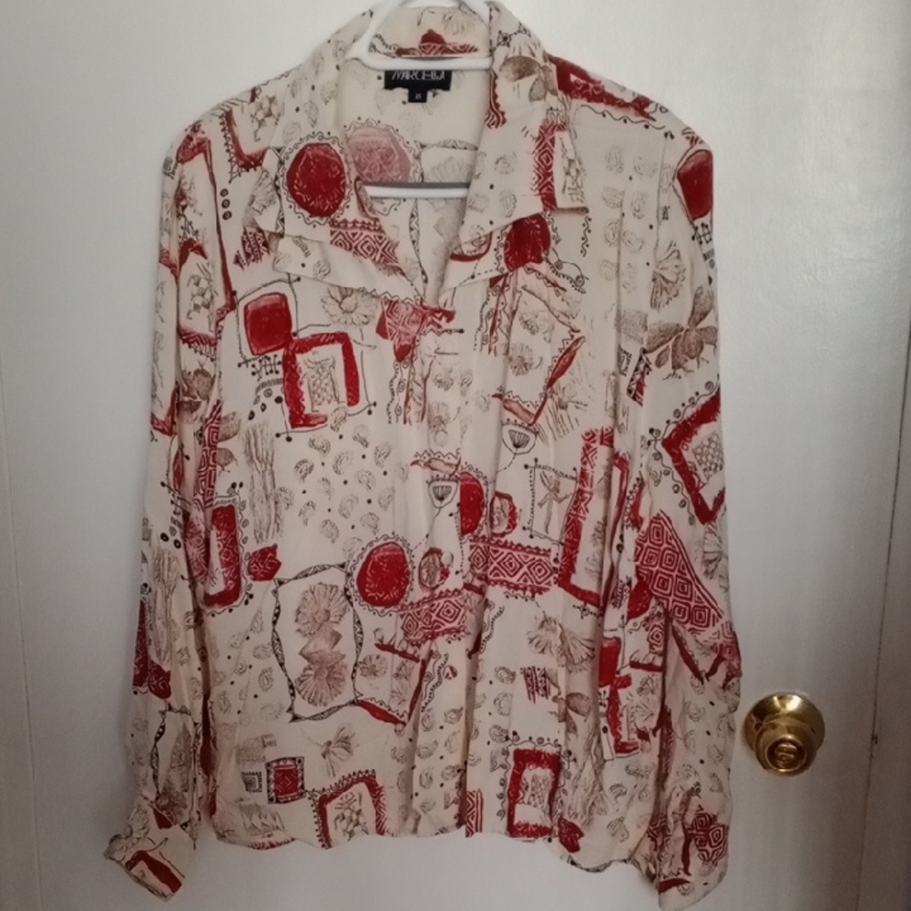 Vintage Pit To Pit 23.MARCELLA Red and Cream Blouse